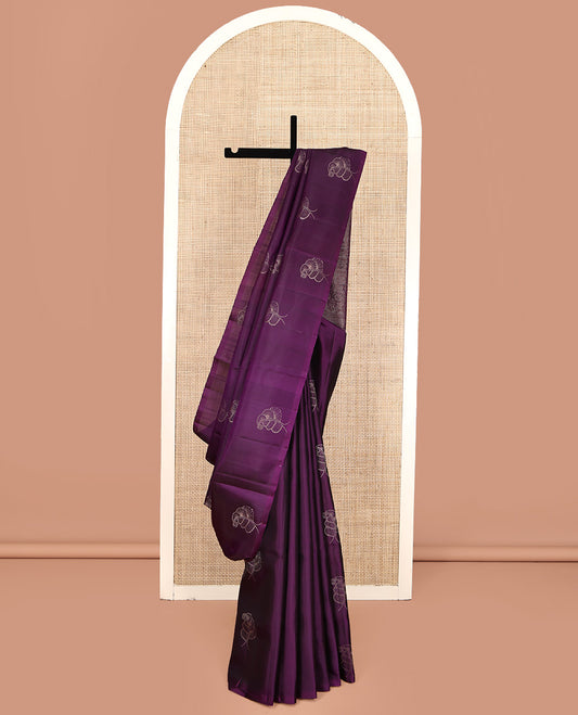 Borderless Purple Mayuri Soft Silk Saree, Adorned with Buttas All Over Its Body, Highlighted by Intricately Designed Pallu and Paired with a Matching Blouse