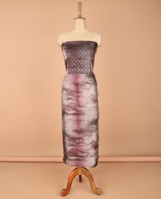 Brown chudidhar material marble print double shade embroidery sequins work georgette top with santoon material pant & marble print double shade georgette dupatta