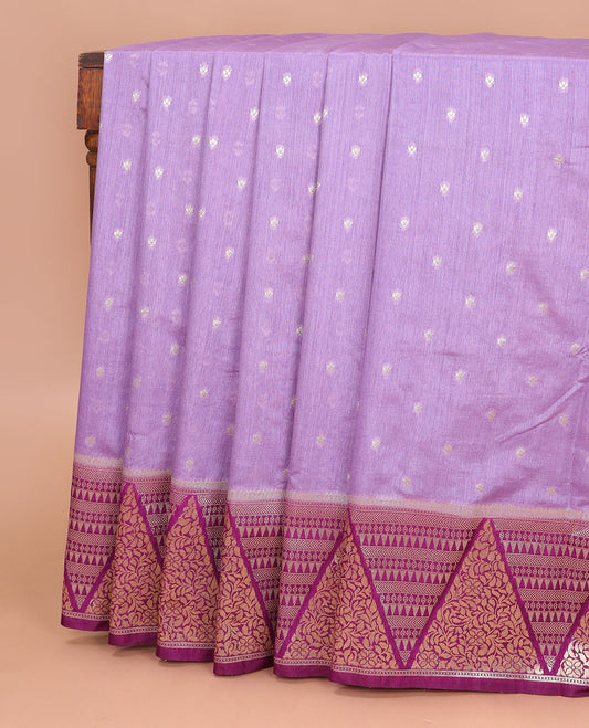 Lavender small butta design raw silk woven saree with contrast temple border & rich pallu along with butta design blouse