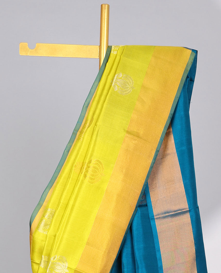 Yellow floral design uppada silk saree with contrast zari border & floral zari design pallu