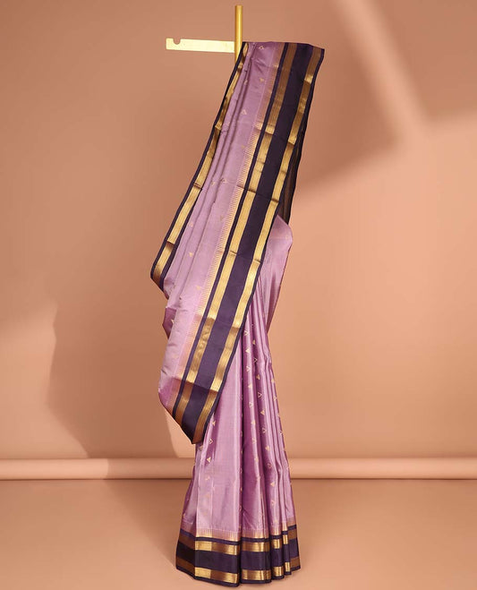 mauve geometric buttas vasundhara elite silk saree with contrast rettai pettu zari design border & intricate zari design pallu