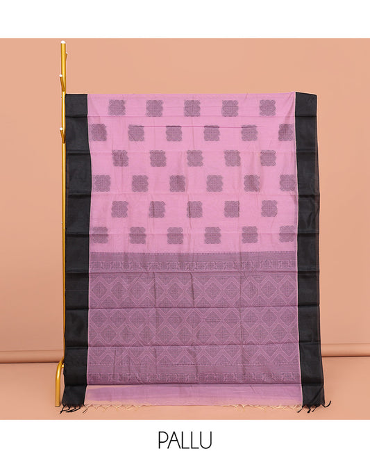 Pink Semi-Silk Cotton Saree, Delicately Designed with Buttas All Over Its Body, Contrast Plain Border, Pallu of Jaal Design, and Paired with a Matching Blouse