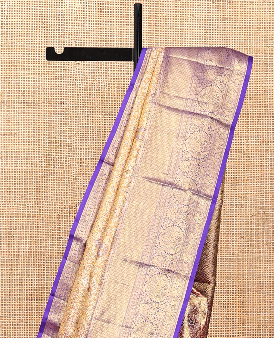 Orange Kanchipuram Tissue Silk Saree, Detailed with Jacquard, a Contrast Traditional Zari Border, Intricate Pallu, and Contrast Blouse