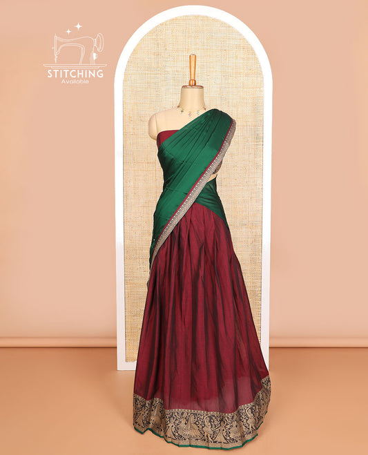 Maroon cotton half saree with contrast wedding design border, zari design blouse & plain , zari design border dhavani