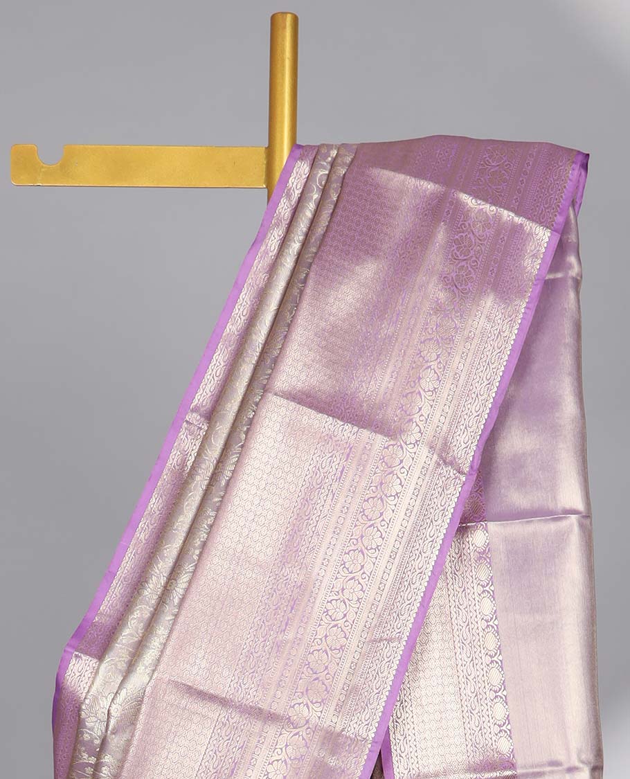 Lavender floral jacquard budget silk saree with contrast floral zari border & pallu of jaal design