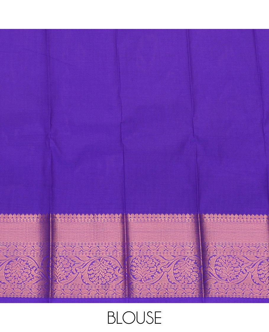 Green Budget Silk Saree Ornamented with Zari Designs, Highlighted by a Contrast Traditional Zari-Design Border, Pallu Steeped with Paisley Designs, and Paired with a Contrast Blouse