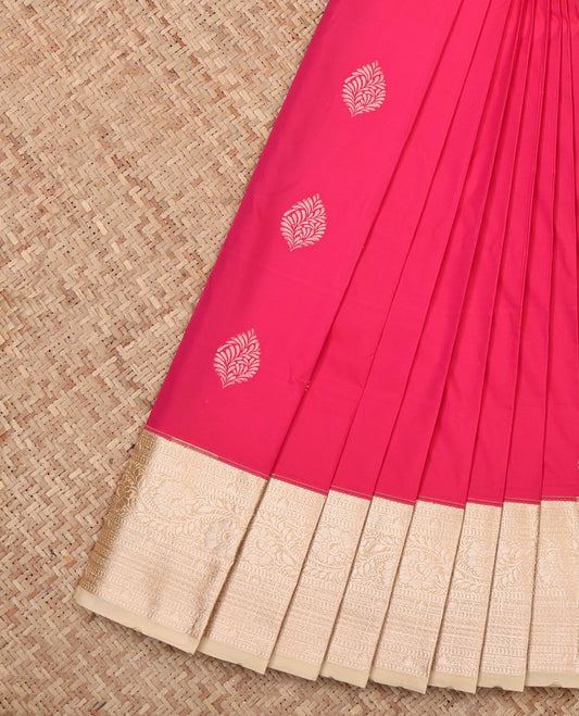 Pink Budget Silk Saree, Woven with Zari Buttas, Complemented by a Contrast Traditional Zari Border, Grand Pallu, and Contrast Blouse