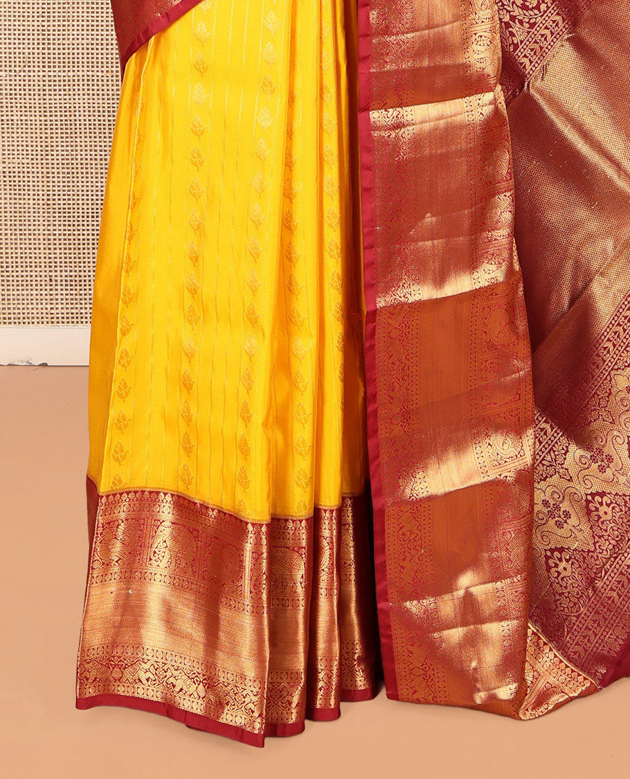 Orange Budget Silk Saree, Delicately Woven with Zari Buttas, Complemented by a Contrast Traditional Zari Border, Grand Pallu, and a Contrast Blouse