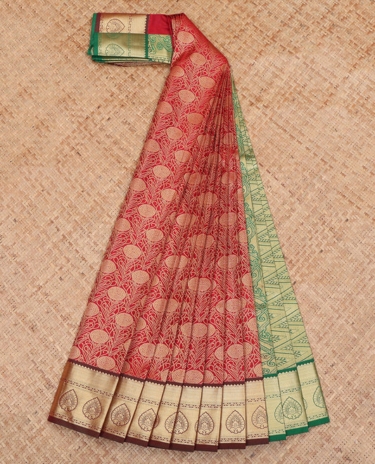 Red Budget Silk Saree, Bedecked with Jacquard Design, a Contrast Traditional Zari Border, Grand Pallu, and a Contrast Blouse