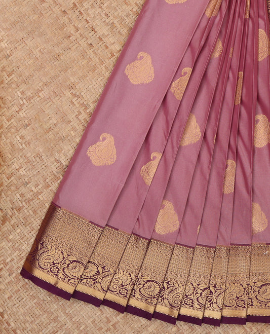 Rosewood Pink Budget Silk Saree, Spotlighted with Zari Buttas, a Contrast Traditional Border, Grand Pallu, and a Contrast Blouse