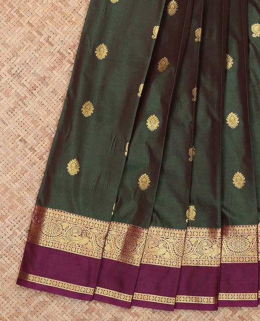 Green Budget Silk Saree, Crafted with Zari Buttas, a Contrast Traditional Zari Rettai Pettu Border, a Jaal Pallu and a Contrast Blouse