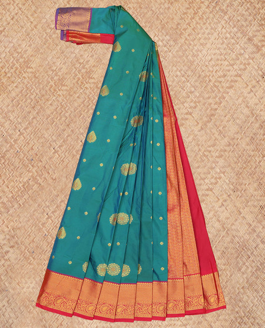 Blue Budget Silk Saree, Ornamented with Zari Buttas, a Contrast Traditional Zari Border, Grand Pallu, and a Contrast Blouse