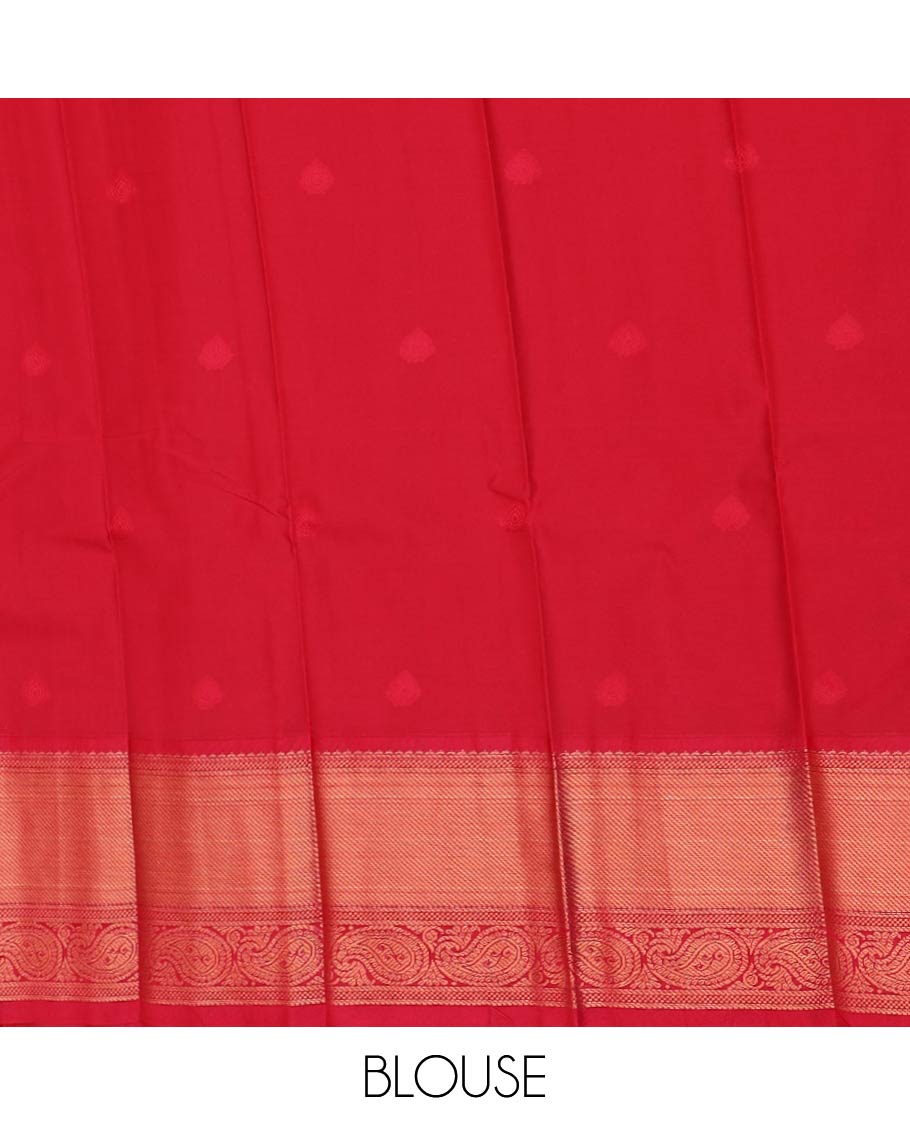 Orange zari buttas gift saree, contrast traditional zari motifs border, and jaal pallu