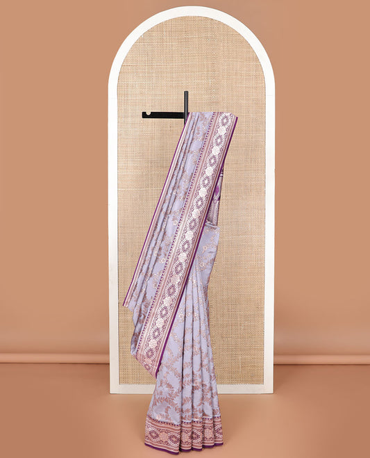 Grey floral jaal design butter silk saree with contrast floral zari design border & floral design pallu