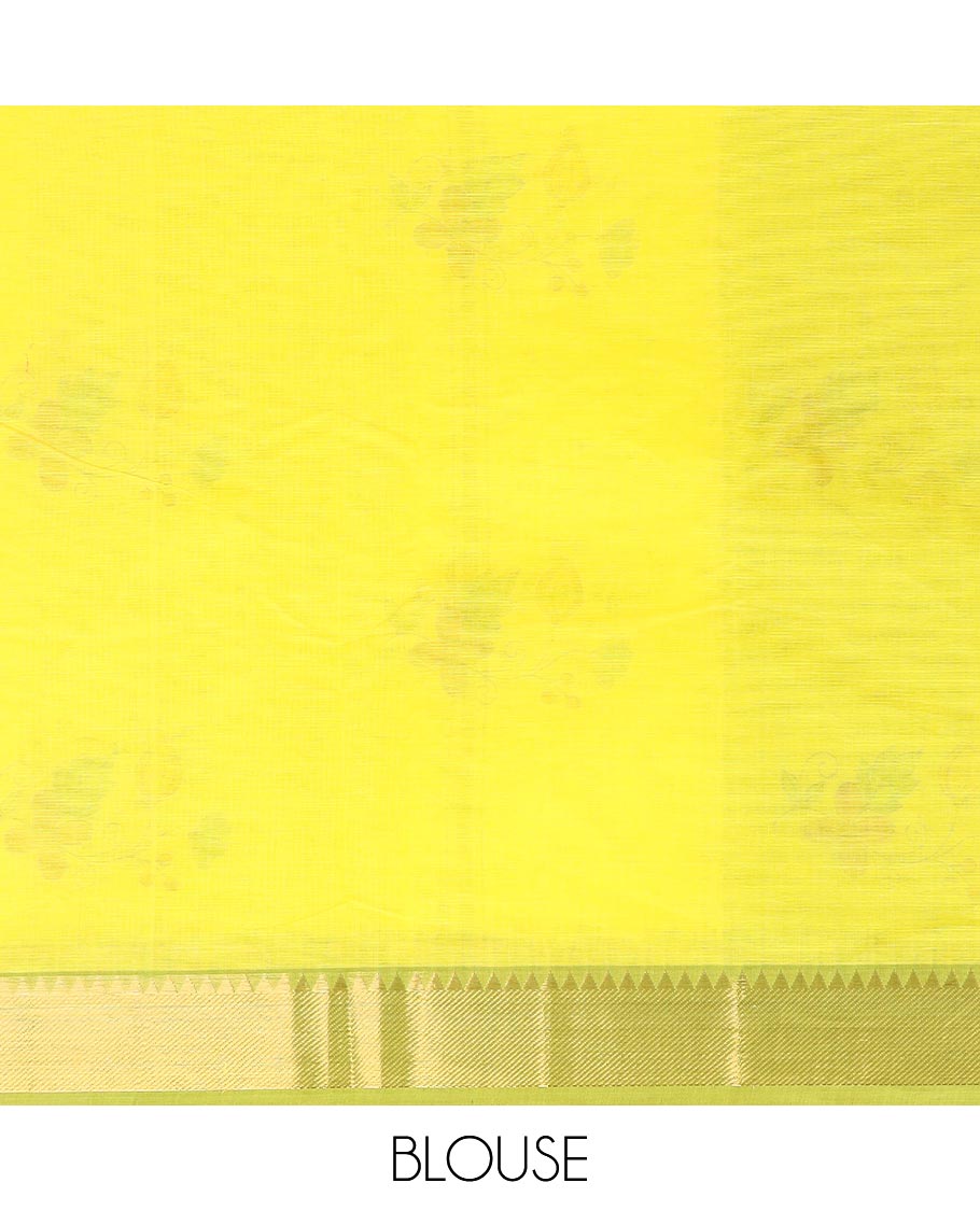 Green base colorful floral motifs printed Chirala cotton saree, traditional border, and pallu of floral buttas