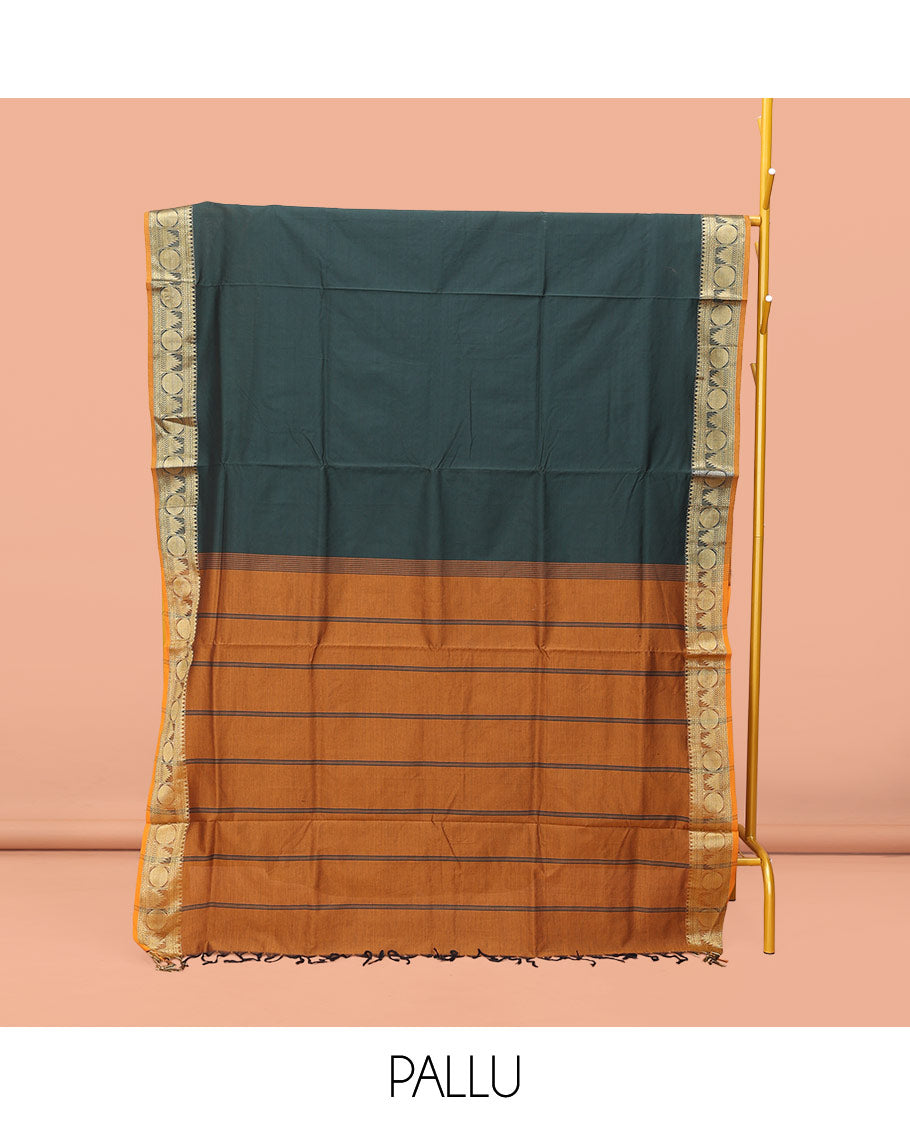 Green Plain Poly Cotton Saree