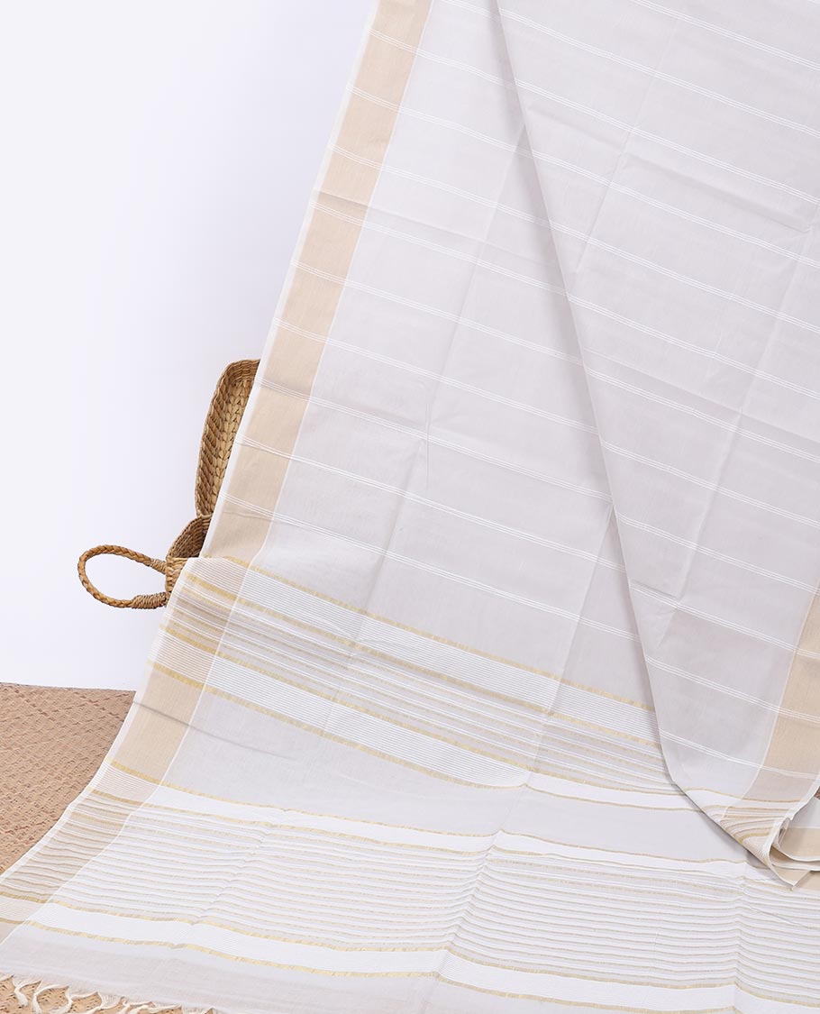 Sandal striped jute cotton saree, self-border & striped pallu