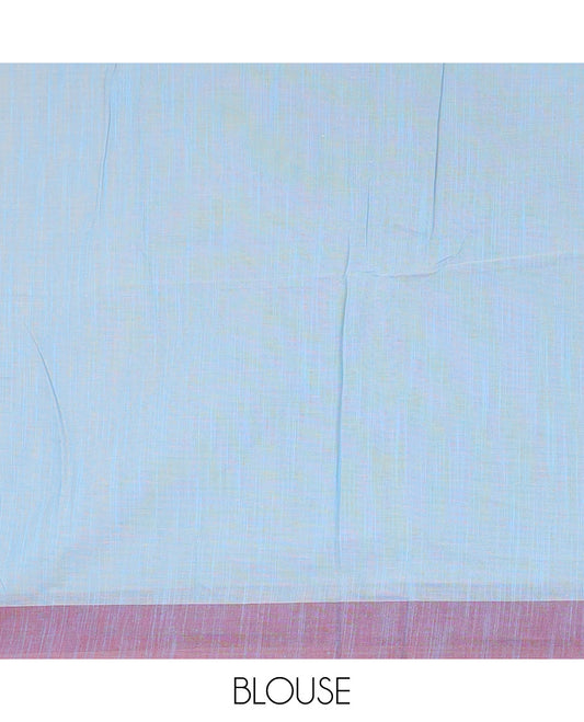 Light blue, and red striped jute cotton saree, striped self-border, and striped pallu