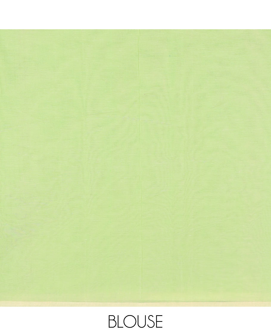 Borderless green unique buttas kanchi cotton saree, contrast temple design pallu