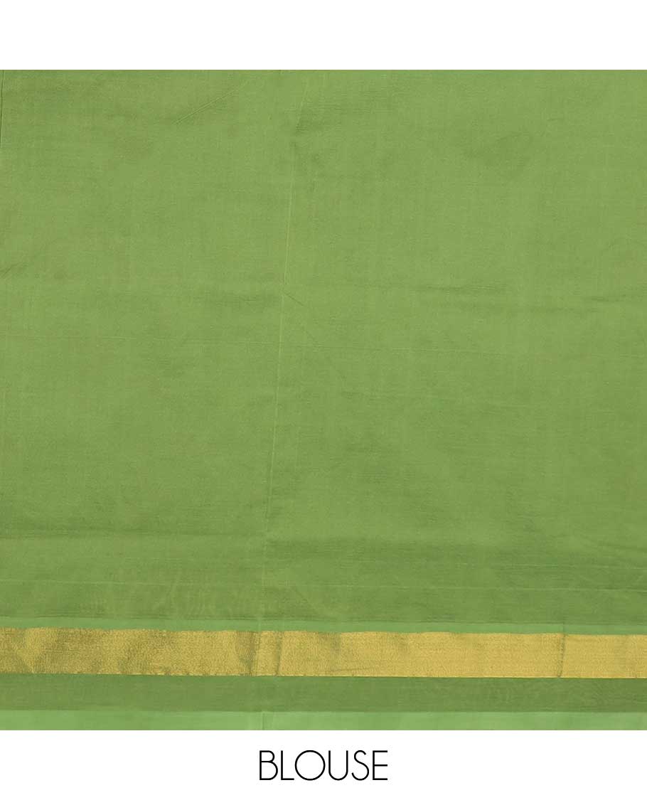 Yellow ikkat poly cotton saree, zari border, and contrast striped pallu