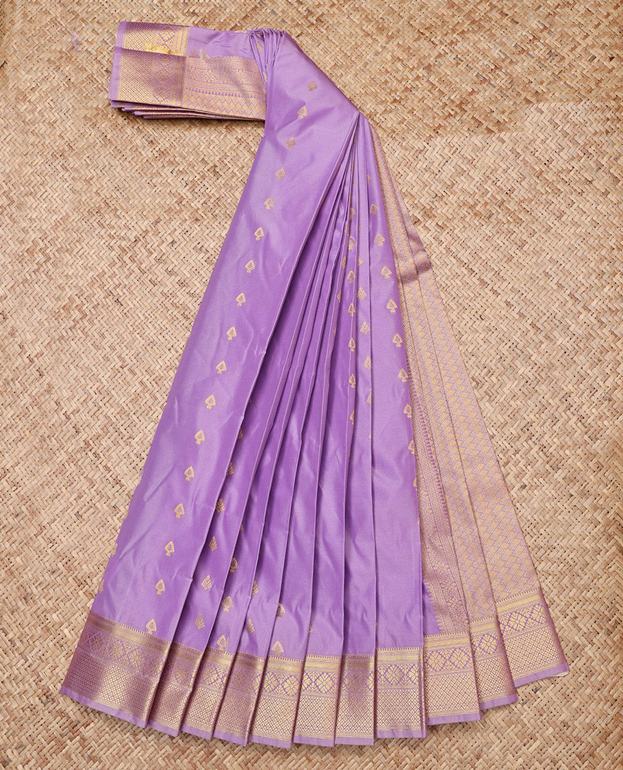 Lavender Gift Saree, Elevated with Zari Buttas All Over Its Body, Highlighted by a Traditional Zari Design Border, Grand Pallu of Jaal Designs, and Paired with a Matching Blouse