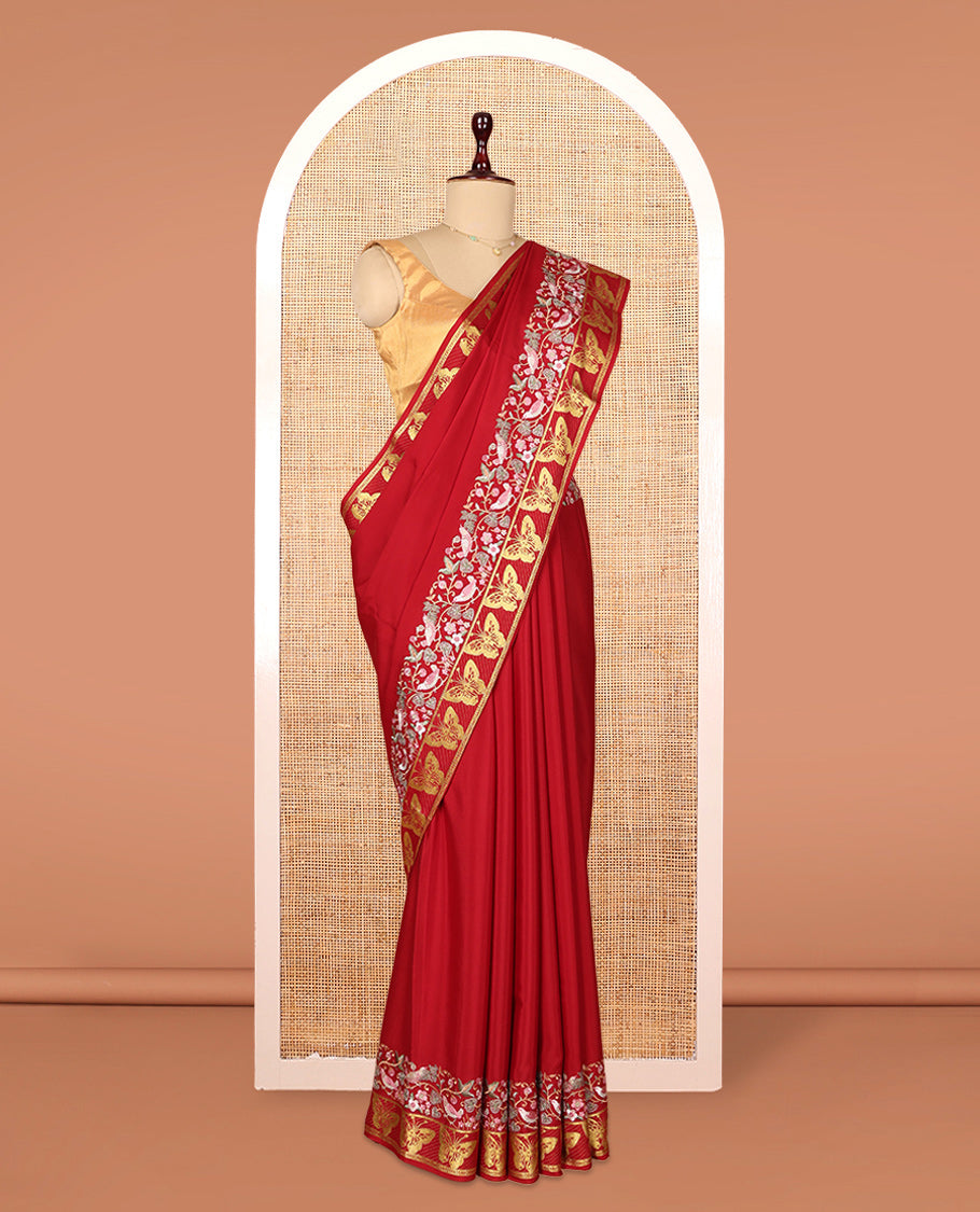 Red Plain Mysore Silk Saree