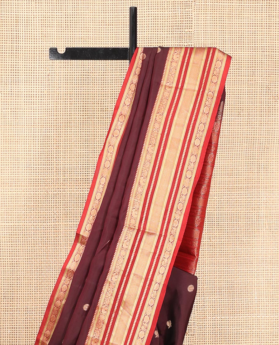 Coffee Brown Mayil-Chakra Vasundhara Lite Silk Mix Saree, Contrast Traditional Border, and Contrast Blouse