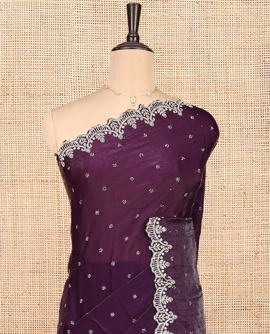 Purple Designer Saree, Dazzled with Stonework, a Scallop Stonework Border, and a Matching Blouse