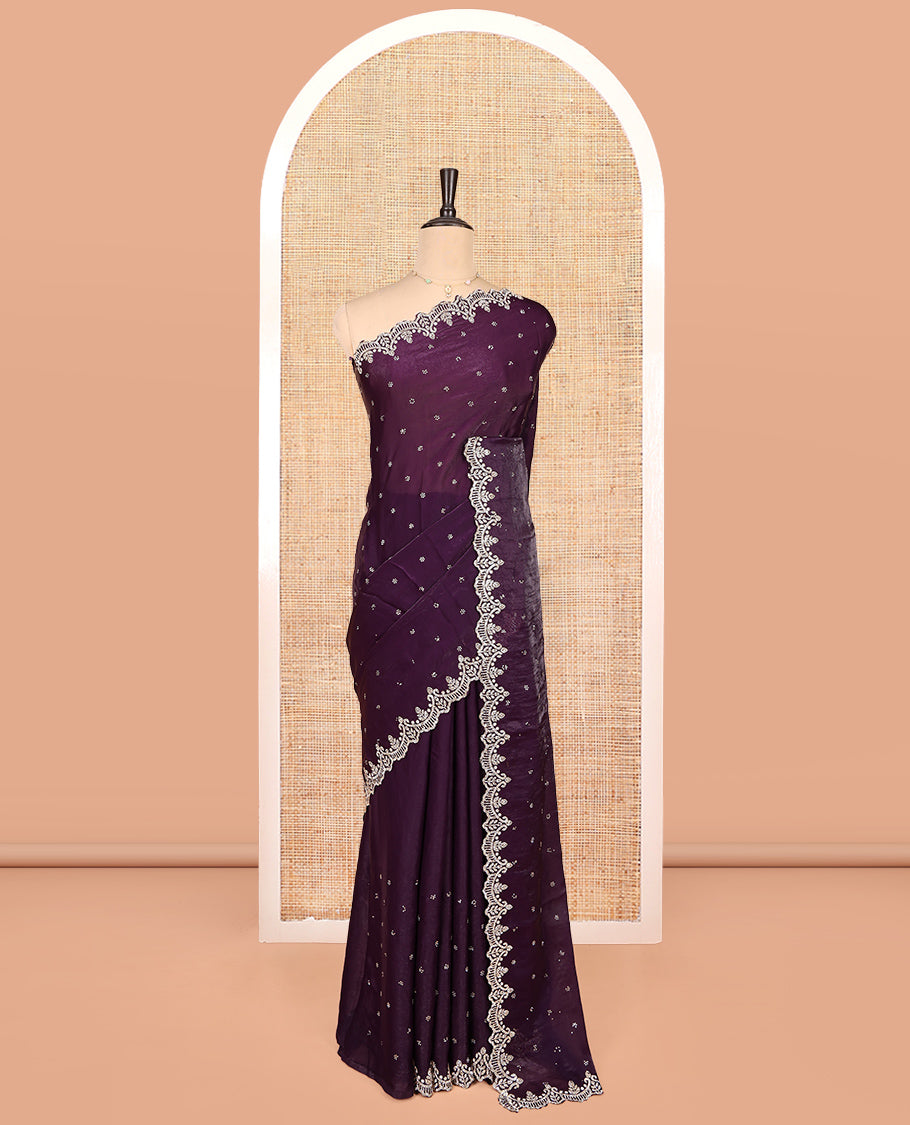 Purple Designer Saree, Dazzled with Stonework, a Scallop Stonework Border, and a Matching Blouse