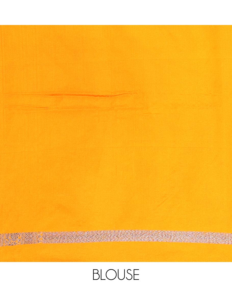 Orange Fancy Georgette Saree Bedecked with Zari Buttas, Hazily Zari Woven Border of Traditional Designs, Hazily Woven Pallu of Floral Jaal Designs, and Paired with a Matching Blouse