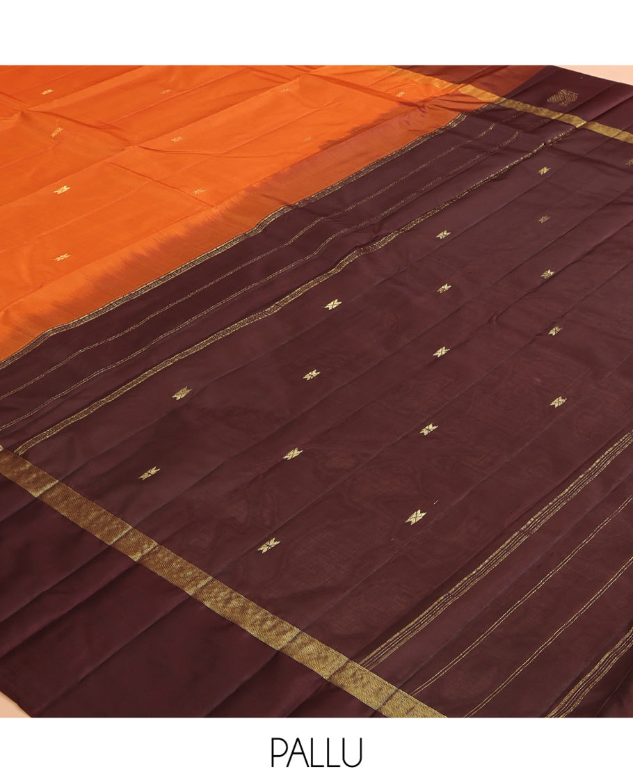 Orange Zari Buttas Kanchipuram Silk Saree