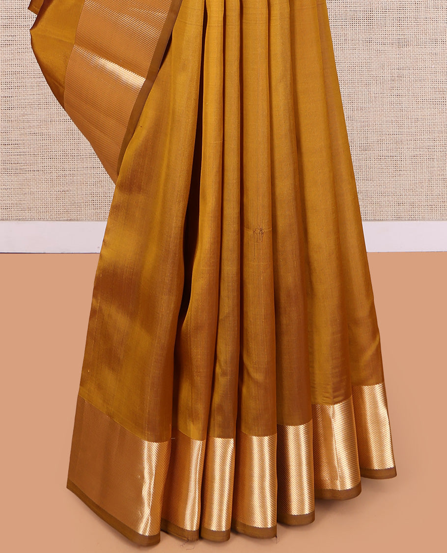 Mustard Plain Kanchipuram Silk Saree