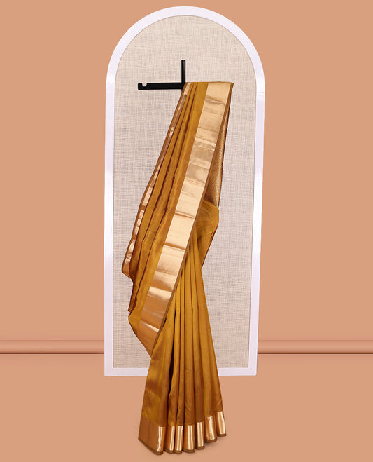 Mustard Plain Kanchipuram Silk Saree