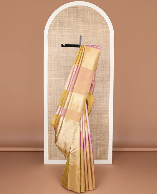 Borderless multi-color striped kancheepuram silk saree with bhavanji pallu