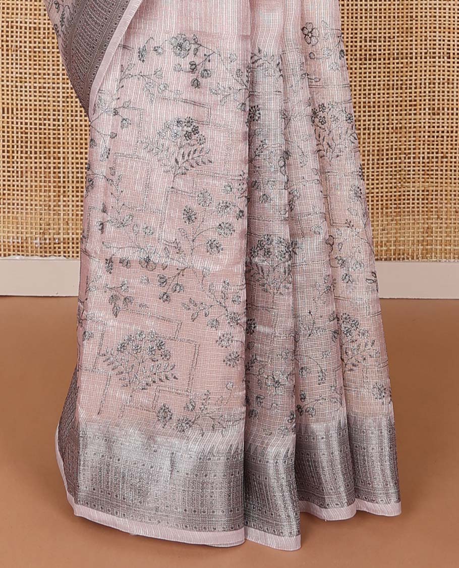 Light sandal intricately designed fancy kota saree, traditional design border & striped pallu