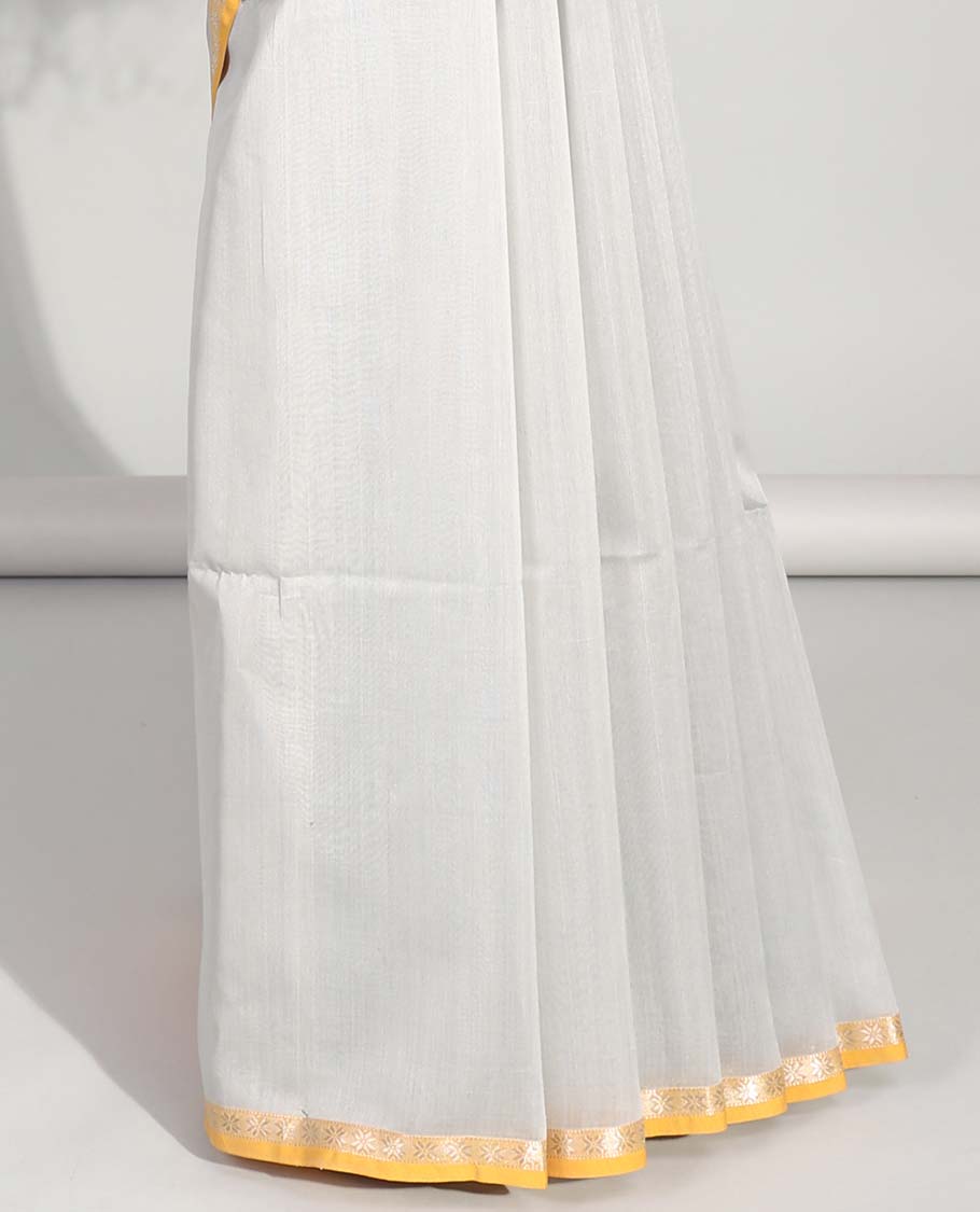 Grey  floral motifs maheswari cotton saree with contrast zari border & floral motifs pallu