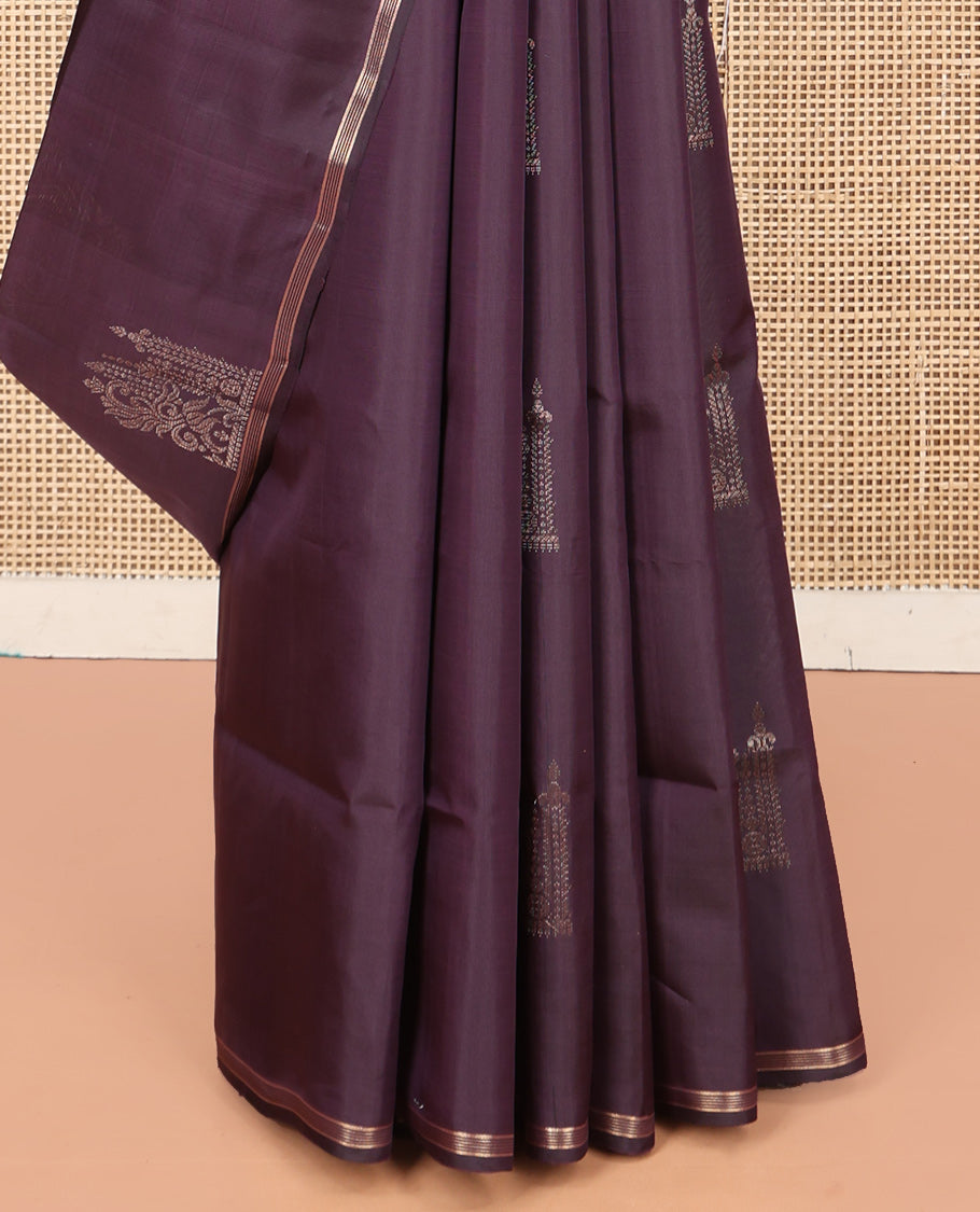 Dark Purple Mayuri Lite Silk Mix Saree, Woven with Zari Buttas, a Zari Border, Intricate Pallu, and a Matching Blouse