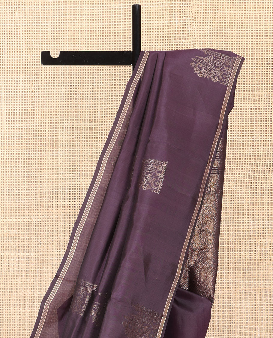 Dark Purple Mayuri Lite Silk Mix Saree, Woven with Zari Buttas, a Zari Border, Intricate Pallu, and a Matching Blouse