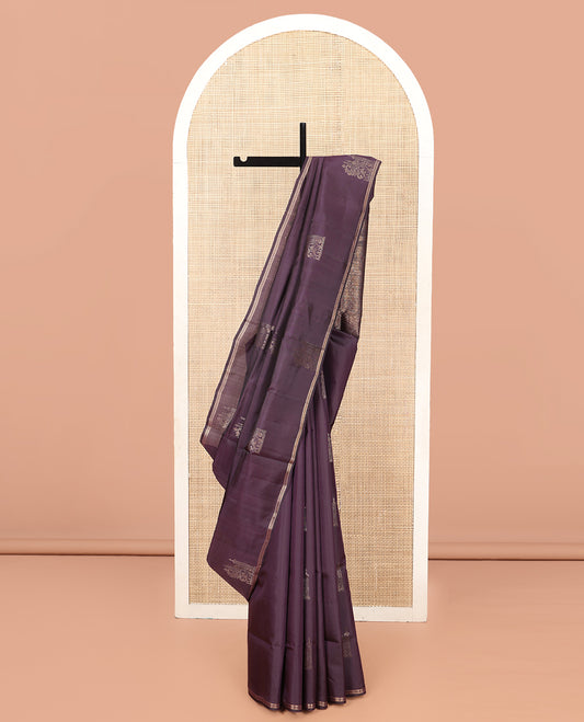 Dark Purple Mayuri Lite Silk Mix Saree, Woven with Zari Buttas, a Zari Border, Intricate Pallu, and a Matching Blouse