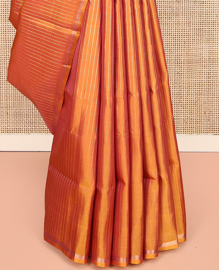 Orange Mayuri Lite Silk Mix Saree, Sparsely Sparkled with Muthu Stripes All Over Its Body, Subtle Zari Piping  Border, Pallu of Parrot Designs, and Paired with a Matching Blouse