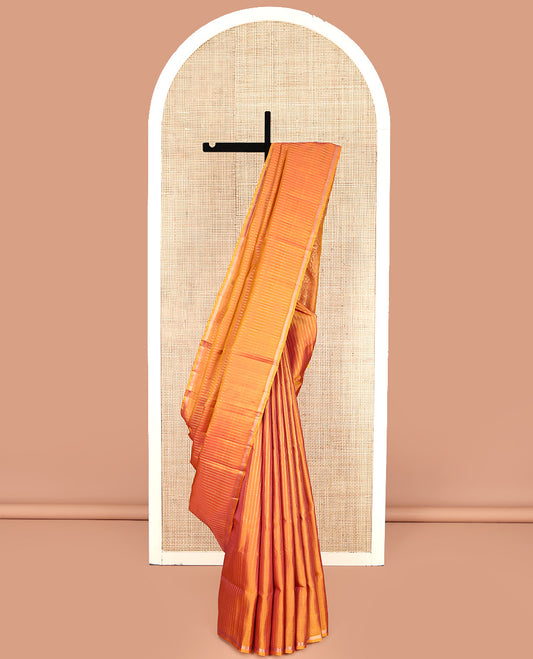 Orange Mayuri Lite Silk Mix Saree, Sparsely Sparkled with Muthu Stripes All Over Its Body, Subtle Zari Piping  Border, Pallu of Parrot Designs, and Paired with a Matching Blouse