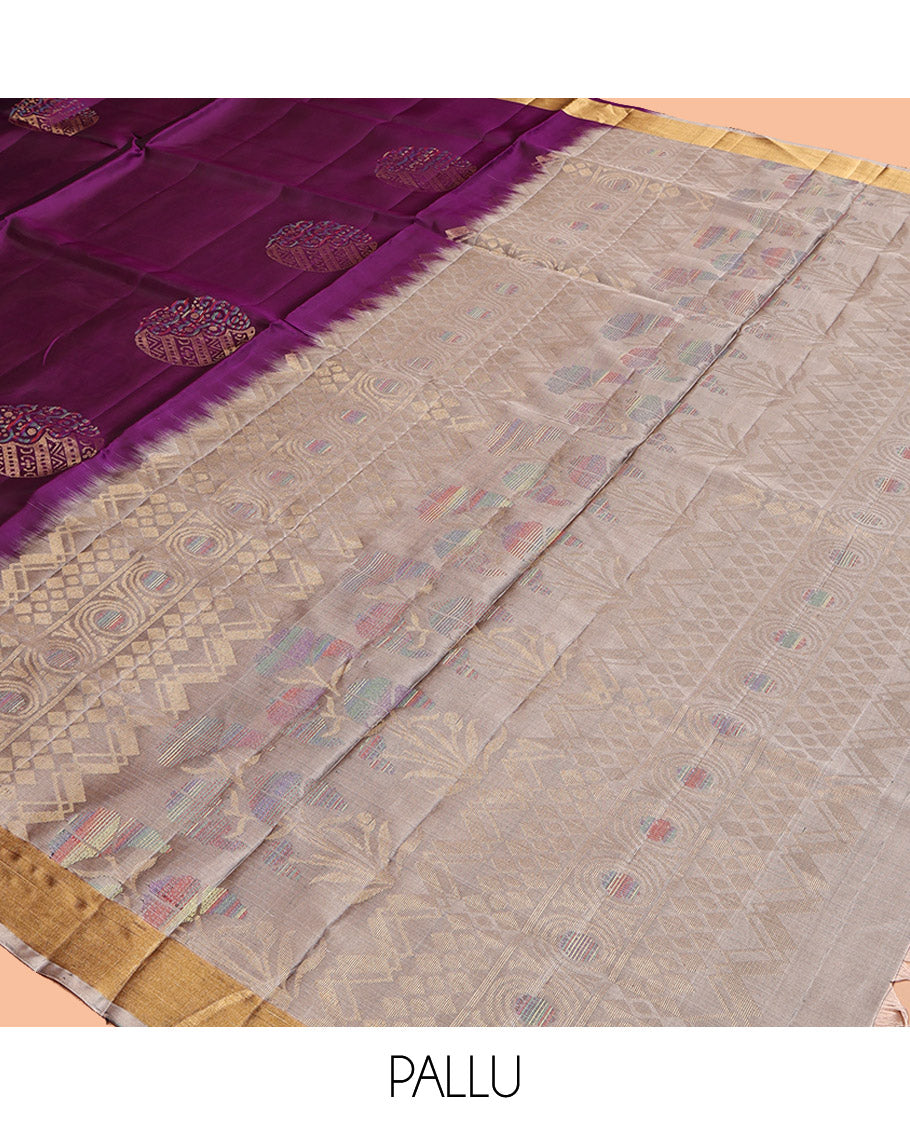 Purple Mayuri Lite Silk Mix Saree, Spotlighted with Zari Buttas, a Subtle Zari Piping Border, Contrast Intricate Pallu and a Contrast Blouse
