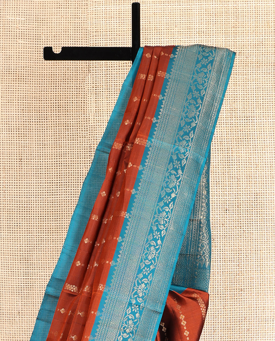 Orange Mayuri Soft Silk Saree, Woven with Zari Designs, Complemented by a Contrast Traditional Border, Pallu of Intricate Design, and Contrast Blouse