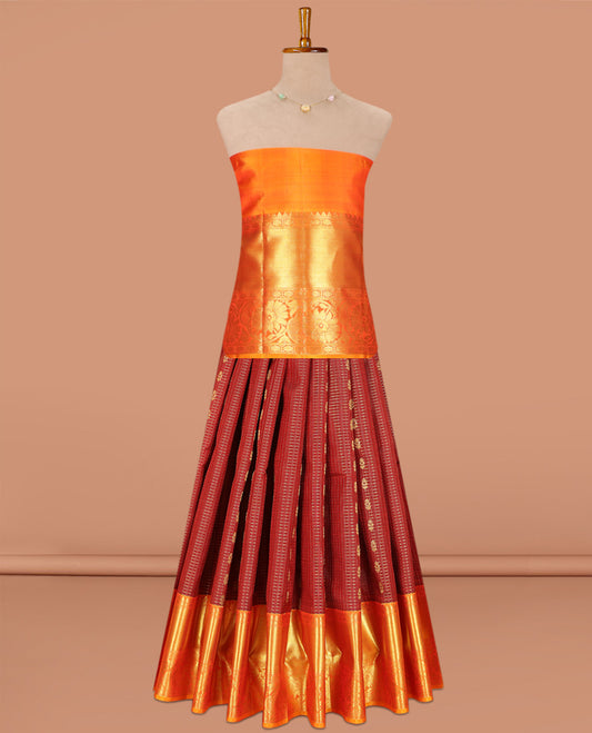 Maroon Pure Silk Navarathna Pavadai Material Set