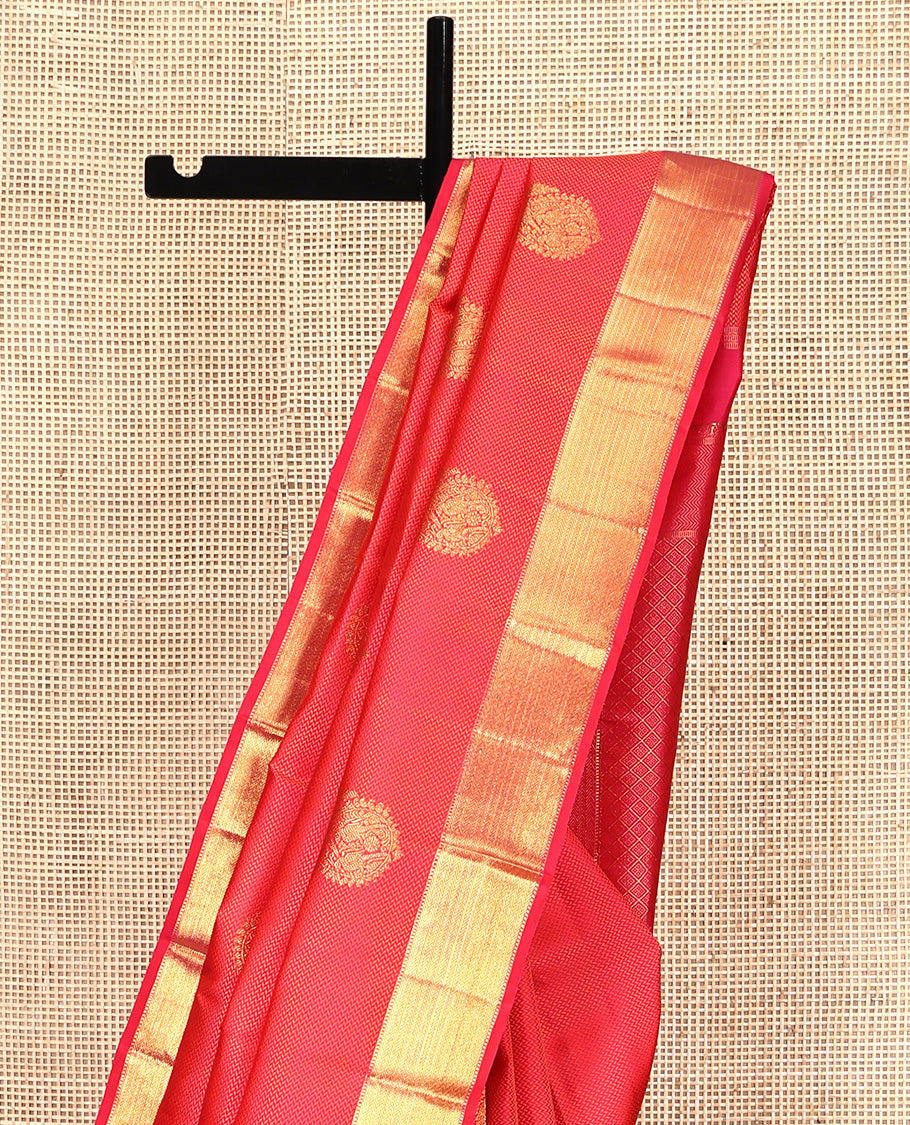 Pink Parampara Silk Saree Subtly Enriched with Zari Buttas and Embossed Texture On Its Body, Highlighted by Zari Border of Muthu, and Vanki Designs, Grand Jaal Pallu and Paired with a Matching Blouse