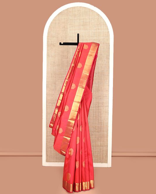 Pink Parampara Silk Saree Subtly Enriched with Zari Buttas and Embossed Texture On Its Body, Highlighted by Zari Border of Muthu, and Vanki Designs, Grand Jaal Pallu and Paired with a Matching Blouse