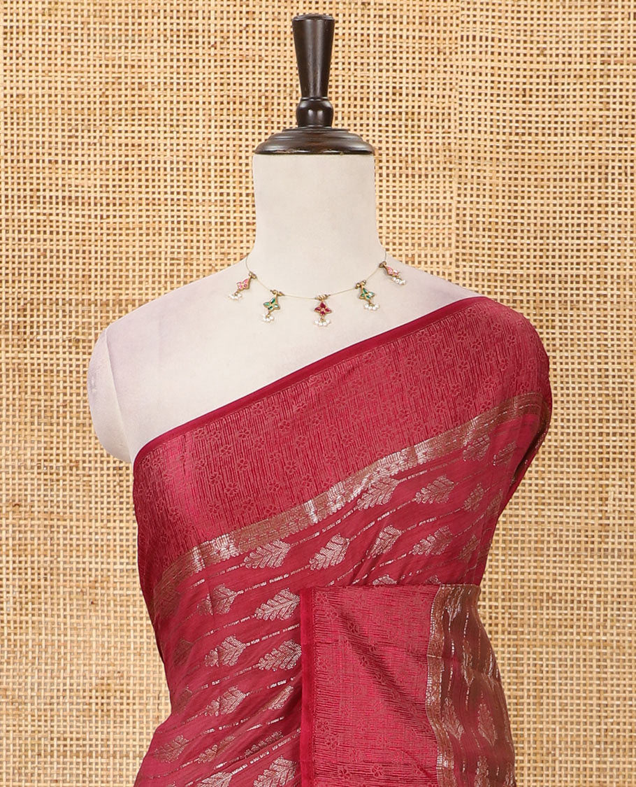Wine zari & resham thread arrow design woven art silk saree, zari design satin embossed border & matching blouse