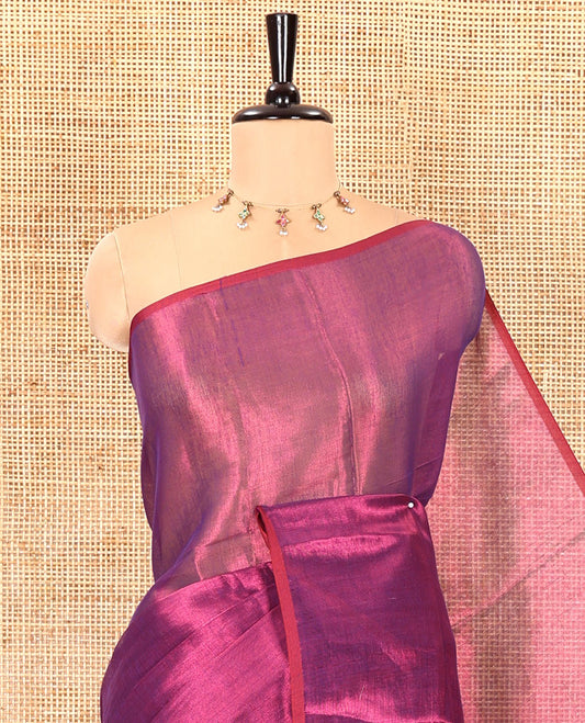 Borderless purple plain khadi tissue saree self pallu with tassels  and a matching blouse