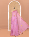 Pink Linen Cotton Saree, Beautiful Decked Up with Checks and Floral Motifs Printed All Over Its Body, Subtle Piping Border, Pallu Mirrors the Same Design, and Paired with a Printed Blouse