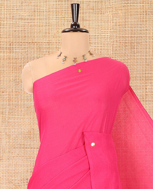 Borderless Rani Pink Mul Cotton Saree, Subtly Sparkled With Big Sequins Work On Its Body, a Self-Pallu and Paired with a Matching Blouse
